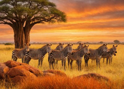Zebras at Sunset