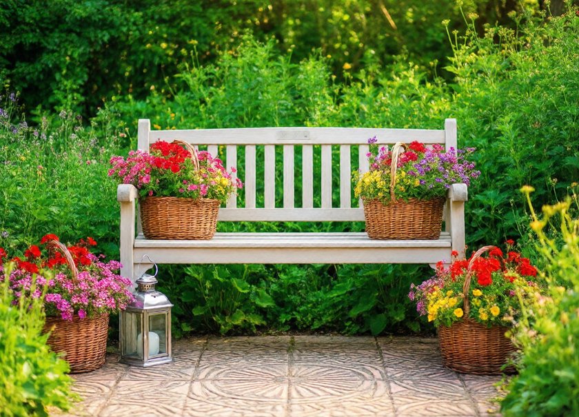 Garden Bench Flowers