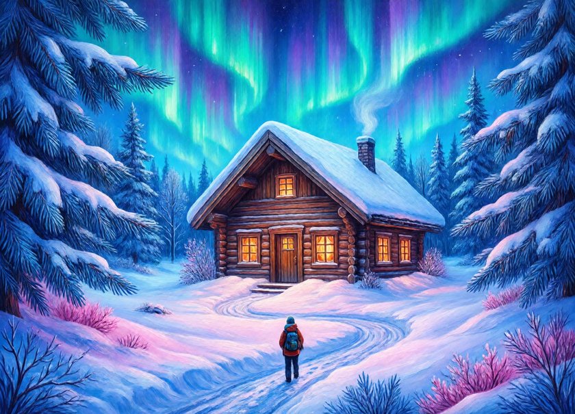 Winter Aurora Cabin